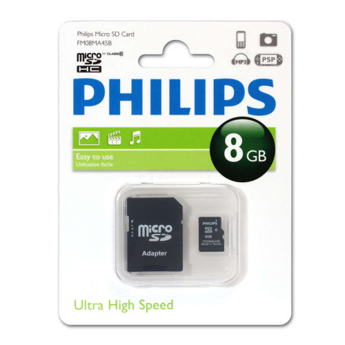 Флэш-карты Philips microSDHC 8GB Class 10 (SD адапт)