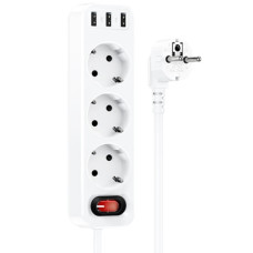Сетевой фильтр Hoco NS2 3 гнезда+3USB 4000W 1.8m white