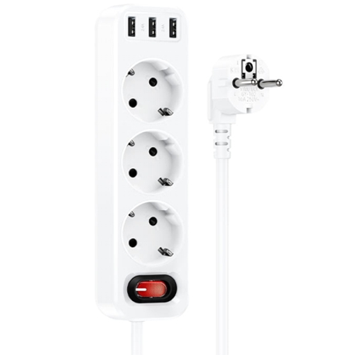 Сетевой фильтр Hoco NS2 3 гнезда+3USB 4000W 1.8m white