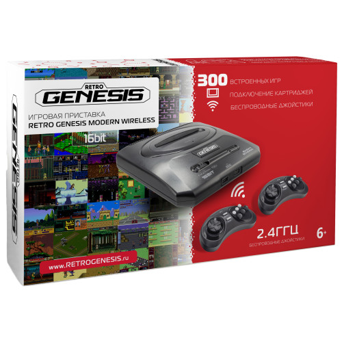 Игр.приставка Retro Genesis Modern Wireless + 300 игр + 2 беспроводных джойстика 2.4ГГц